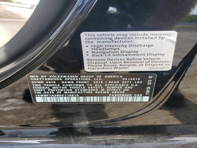 Aukcja sprzedaży 2013 Volkswagen Passat, vin: 1VWBP7A38DC115615, numer aukcji: 49865806