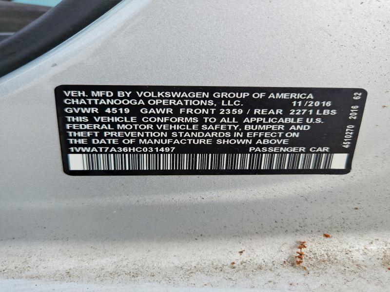 50585246 :رقم المزاد ، 1VWAT7A36HC031497 vin ، 2017 Volkswagen Passat مزاد بيع