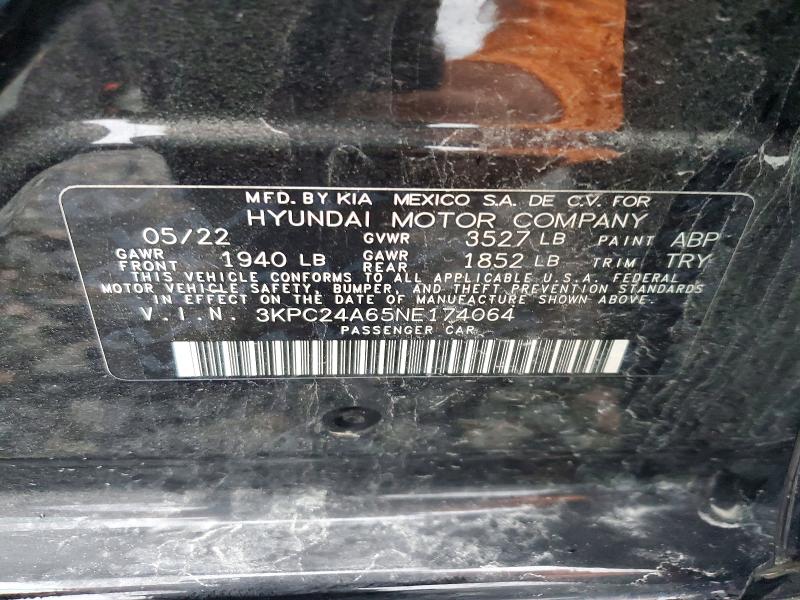 49077406 :رقم المزاد ، 3KPC24A65NE174064 vin ، 2022 Hyundai Accent مزاد بيع