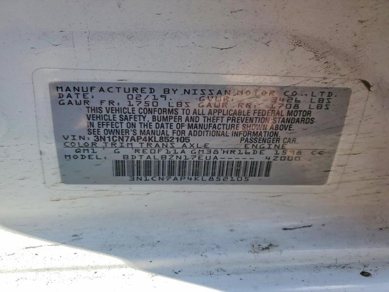 Продаж на аукціоні авто 2019 Nissan Versa, vin: 3N1CN7AP4KL852105, номер лоту: 50921666