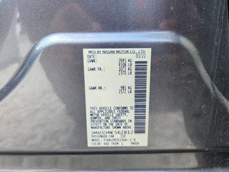 2022 Nissan Leaf მანქანა იყიდება აუქციონზე, vin: 1N4AZ1CV4NC562812, აუქციონის ნომერი: 49848956