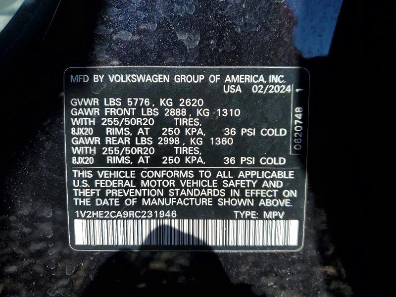 Aukcja sprzedaży 2024 Volkswagen Atlas Cross Sport, vin: 1V2HE2CA9RC231946, numer aukcji: 51545316