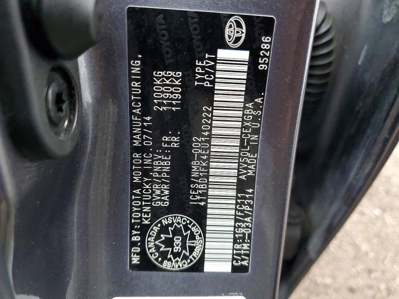 49370046 :رقم المزاد ، 4T1BD1FK4EU140222 vin ، 2014 Toyota Camry Hybrid مزاد بيع