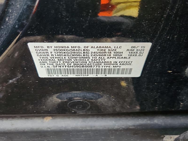 Aukcja sprzedaży 2016 Honda Pilot, vin: 5FNYF6H59GB008775, numer aukcji: 50549586