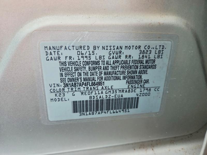 Продаж на аукціоні авто 2015 Nissan Sentra, vin: 3N1AB7AP4FL664951, номер лоту: 49498336