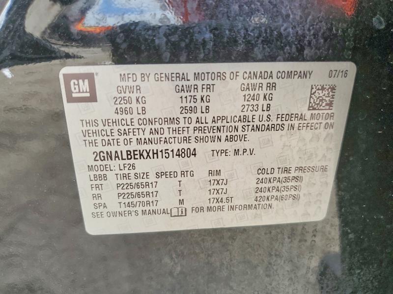 Aukcja sprzedaży 2017 Chevrolet Equinox, vin: 2GNALBEKXH1514804, numer aukcji: 49610716