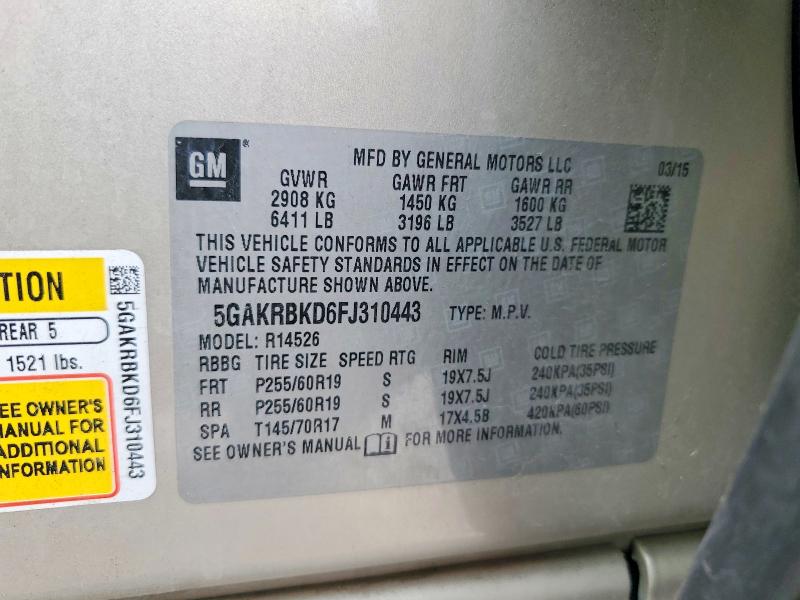 Продажа на аукционе авто 2015 Buick Enclave, vin: 5GAKRBKD6FJ310443, номер лота: 49992216