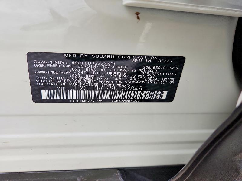 2025 Subaru Forester მანქანა იყიდება აუქციონზე, vin: JF2SLDRC7SH582849, აუქციონის ნომერი: 49489426