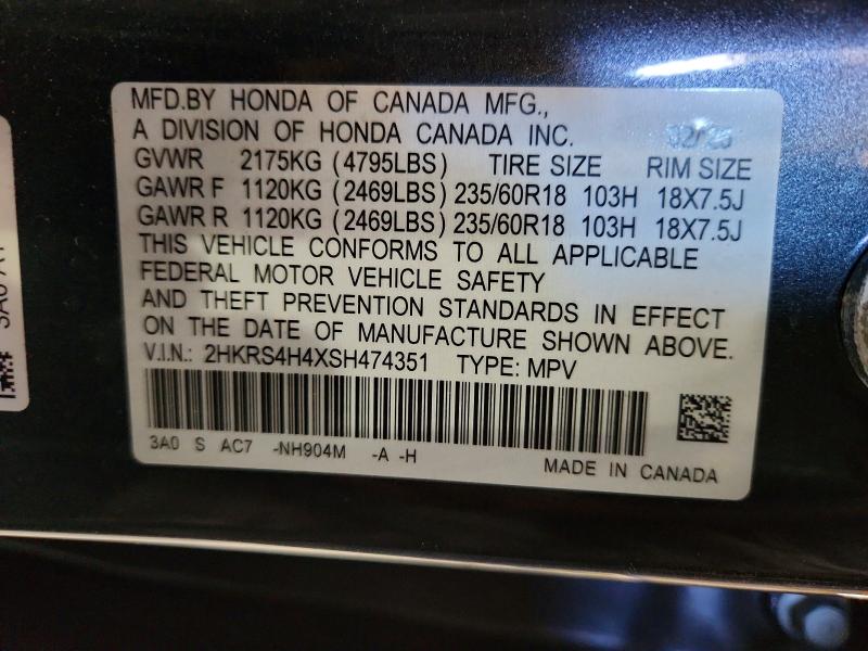 50082036 :رقم المزاد ، 2HKRS4H4XSH474351 vin ، 2025 Honda Cr-v مزاد بيع