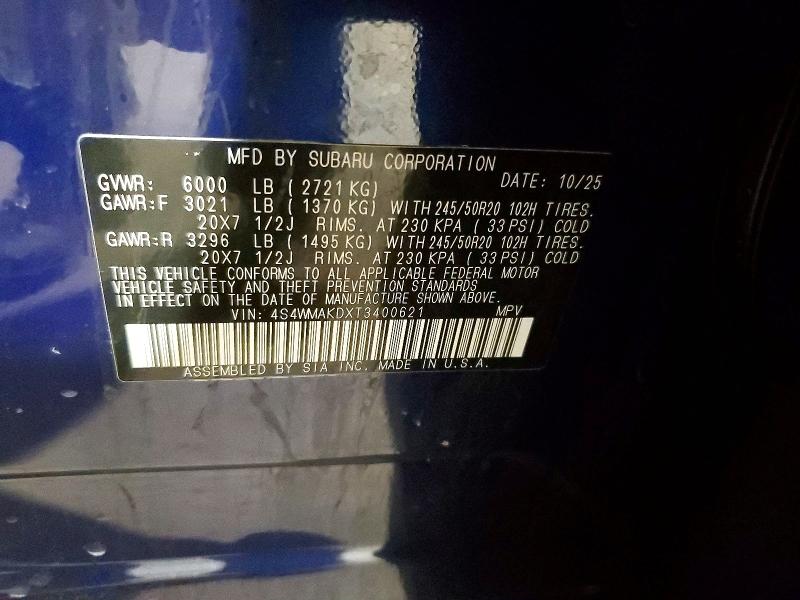 51867706 :رقم المزاد ، 4S4WMAKDXT3400621 vin ، 2026 Subaru Ascent مزاد بيع