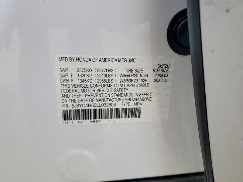 Aukcja sprzedaży 2020 Acura Mdx, vin: 5J8YD4H50LL032806, numer aukcji: 48302766