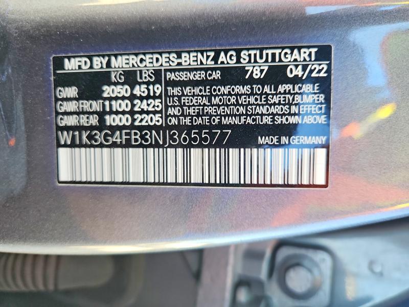 Aukcja sprzedaży 2022 Mercedes-benz A, vin: W1K3G4FB3NJ365577, numer aukcji: 51203486