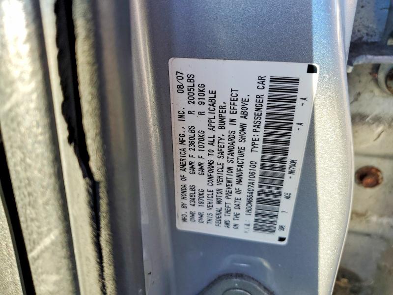 Aukcja sprzedaży 2007 Honda Accord, vin: 1HGCM66407A106100, numer aukcji: 50987546