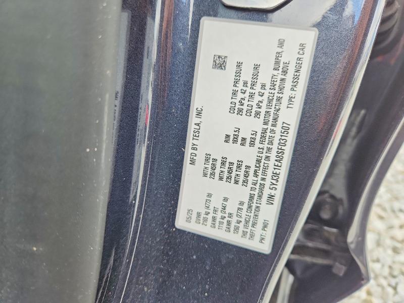 Aukcja sprzedaży 2025 Tesla Model 3, vin: 5YJ3E1EA8SF031507, numer aukcji: 51787216