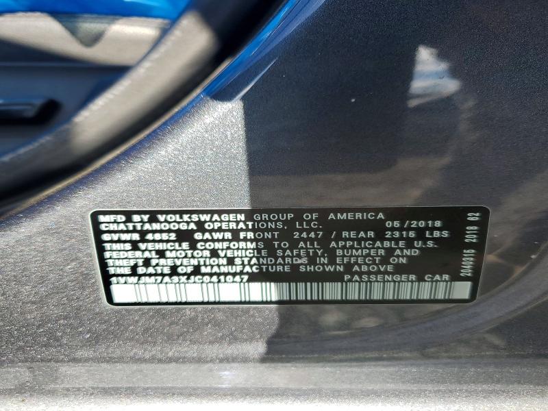 Продаж на аукціоні авто 2018 Volkswagen Passat, vin: 1VWJM7A3XJC041047, номер лоту: 50512206