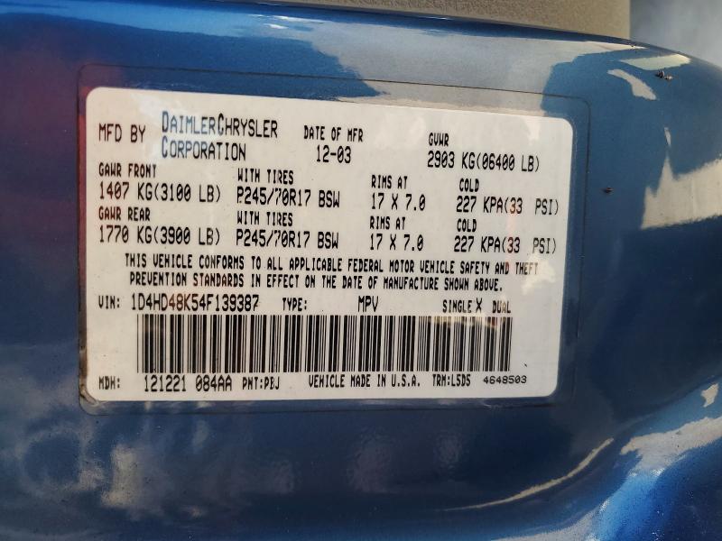 51850266 :رقم المزاد ، 1D4HD48K54F139387 vin ، 2004 Dodge Durango مزاد بيع