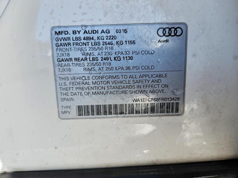 48760966 :رقم المزاد ، WA1EFCFS8FR013429 vin ، 2015 Audi Q3 مزاد بيع
