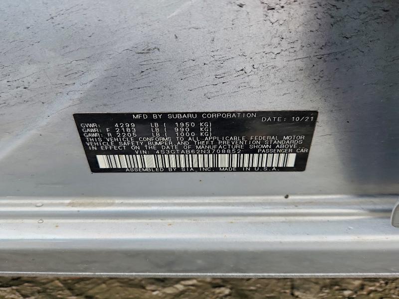 48424196 :رقم المزاد ، 4S3GTAB62N3708852 vin ، 2022 Subaru Impreza مزاد بيع