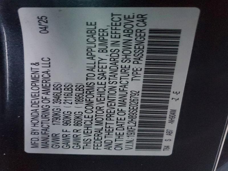 49150116 :رقم المزاد ، 19XFL2H89SE026792 vin ، 2025 Honda Civic مزاد بيع