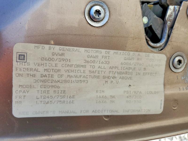1995 Chevrolet Suburban მანქანა იყიდება აუქციონზე, vin: 3GNGC26K2SG102593, აუქციონის ნომერი: 51954656