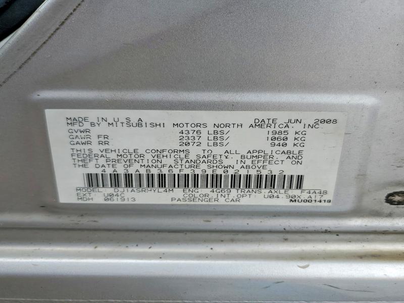 Aukcja sprzedaży 2009 Mitsubishi Galant, vin: 4A3AB36F39E021532, numer aukcji: 48670026