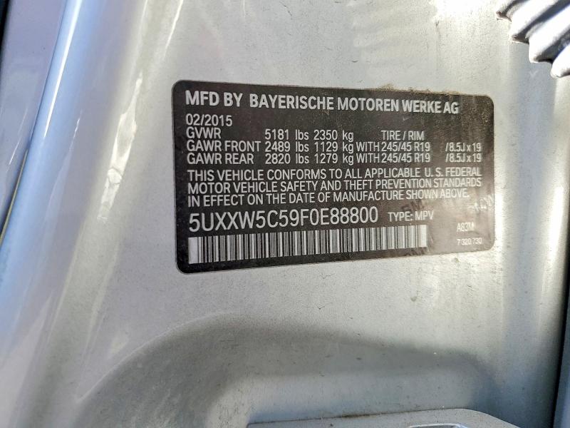 50515336 :رقم المزاد ، 5UXXW5C59F0E88800 vin ، 2015 Bmw X4 مزاد بيع