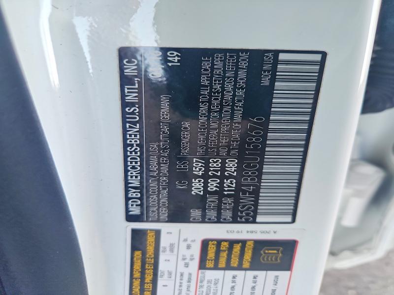 50573006 :رقم المزاد ، 55SWF4JB8GU158676 vin ، 2016 Mercedes-benz C مزاد بيع