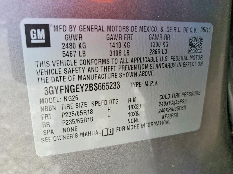 50594186 :رقم المزاد ، 3GYFNGEY2BS665233 vin ، 2011 Cadillac Srx مزاد بيع