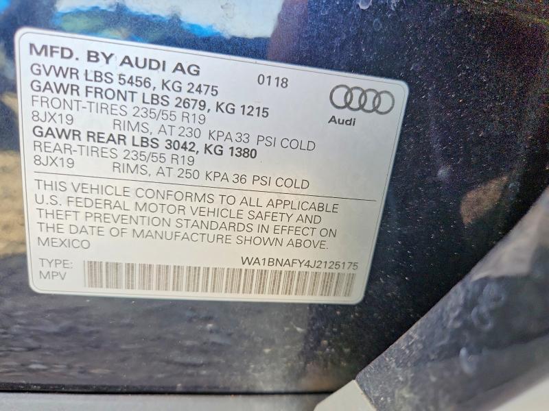 2018 Audi Q5 მანქანა იყიდება აუქციონზე, vin: WA1BNAFY4J2125175, აუქციონის ნომერი: 51658016
