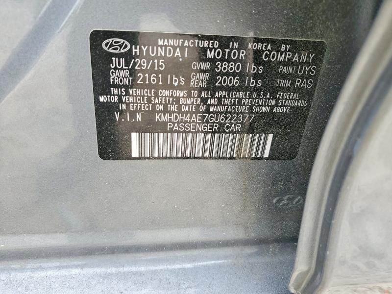 Продажа на аукционе авто 2016 Hyundai Elantra, vin: KMHDH4AE7GU622377, номер лота: 48962966