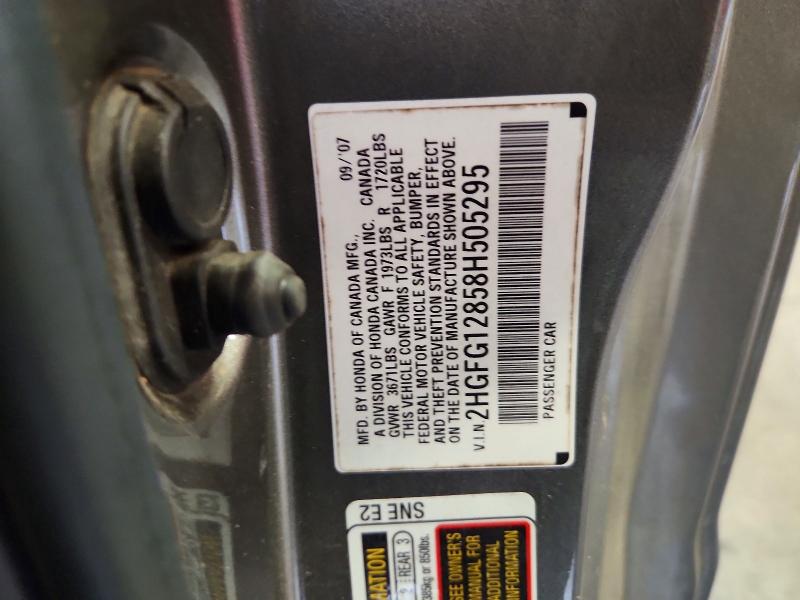 51673986 :رقم المزاد ، 2HGFG12858H505295 vin ، 2008 Honda Civic مزاد بيع