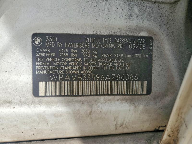 50681546 :رقم المزاد ، WBAVB33596AZ86086 vin ، 2006 Bmw 330 مزاد بيع