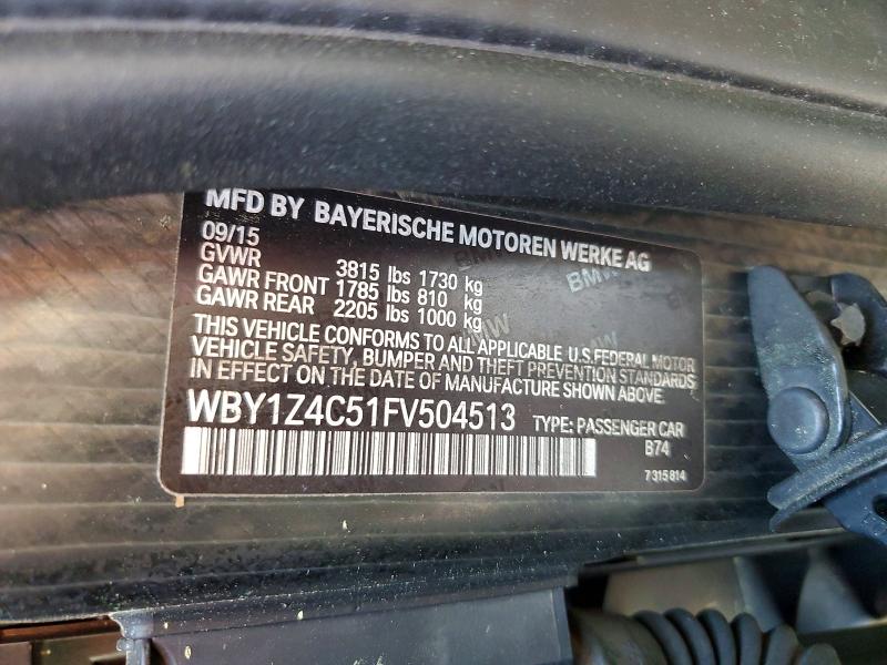 2015 Bmw I3 მანქანა იყიდება აუქციონზე, vin: WBY1Z4C51FV504513, აუქციონის ნომერი: 49115106