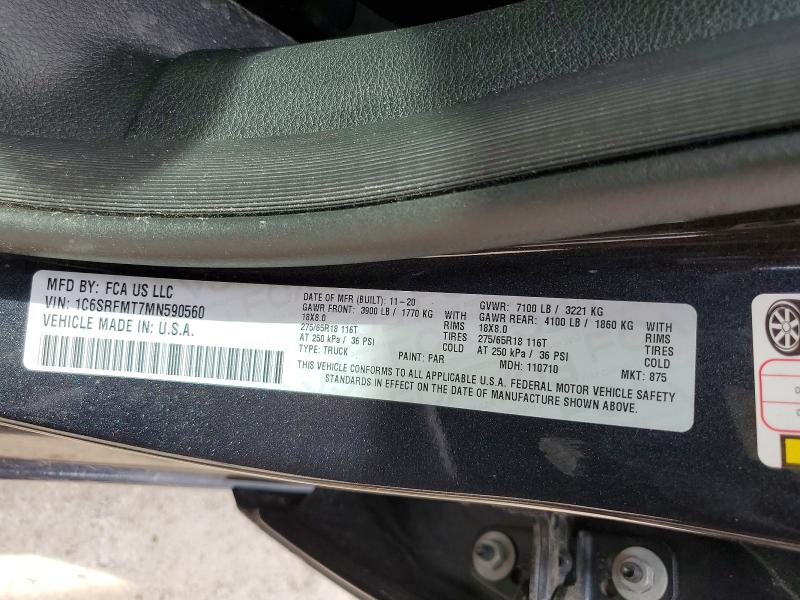 Продажа на аукционе авто 2021 Ram 1500, vin: 1C6SRFMT7MN590560, номер лота: 49639036