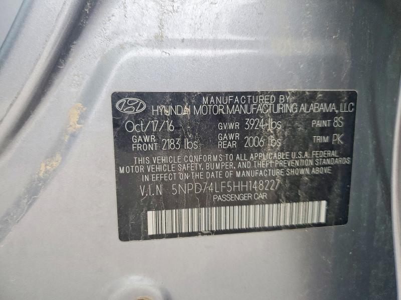 2017 Hyundai Elantra მანქანა იყიდება აუქციონზე, vin: 5NPD74LF5HH148227, აუქციონის ნომერი: 50799816