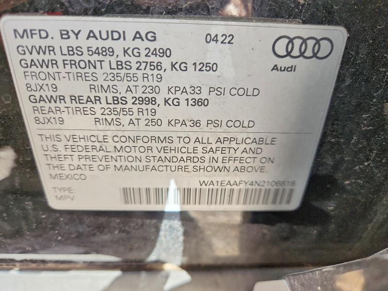 Aukcja sprzedaży 2022 Audi Q5, vin: WA1EAAFY4N2106818, numer aukcji: 48317226