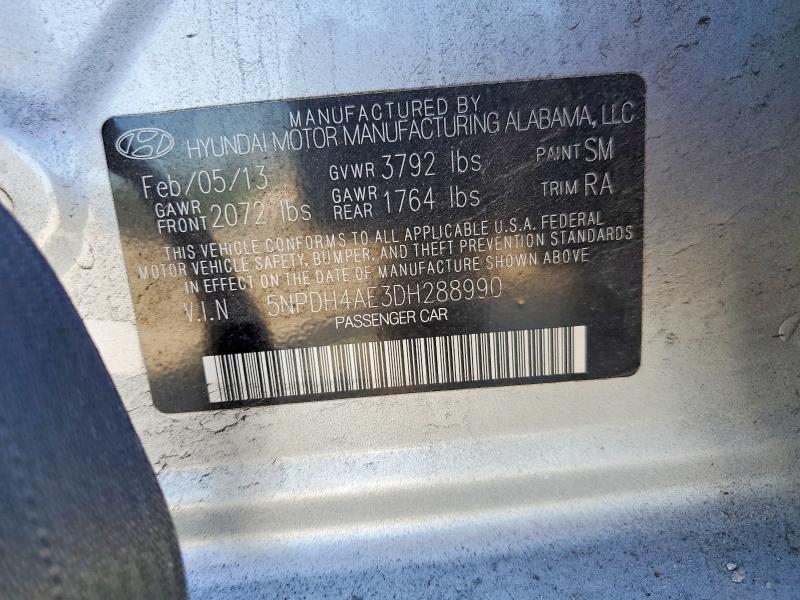50773096 :رقم المزاد ، 5NPDH4AE3DH288990 vin ، 2013 Hyundai Elantra مزاد بيع