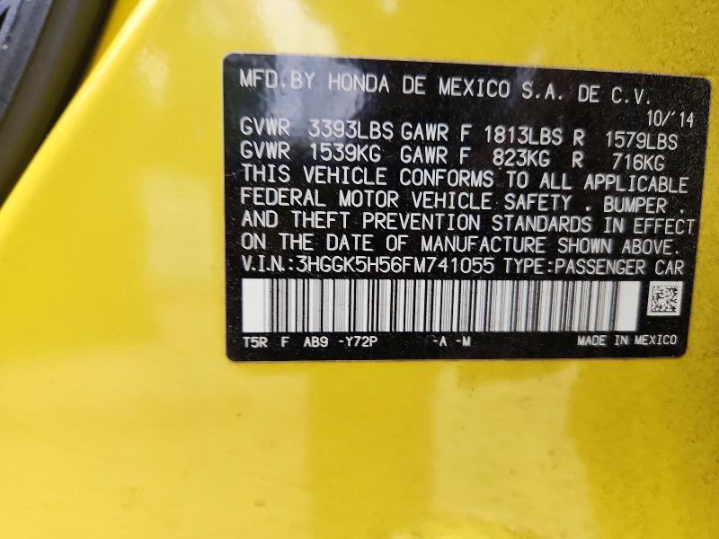 2015 Honda Fit მანქანა იყიდება აუქციონზე, vin: 3HGGK5H56FM741055, აუქციონის ნომერი: 51714666