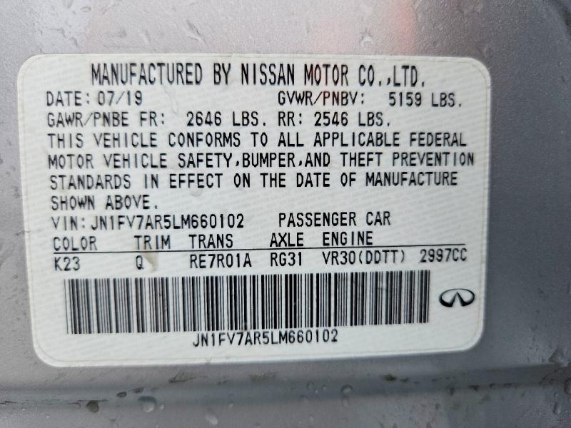 49601556 :رقم المزاد ، JN1FV7AR5LM660102 vin ، 2020 Infiniti Q50 مزاد بيع