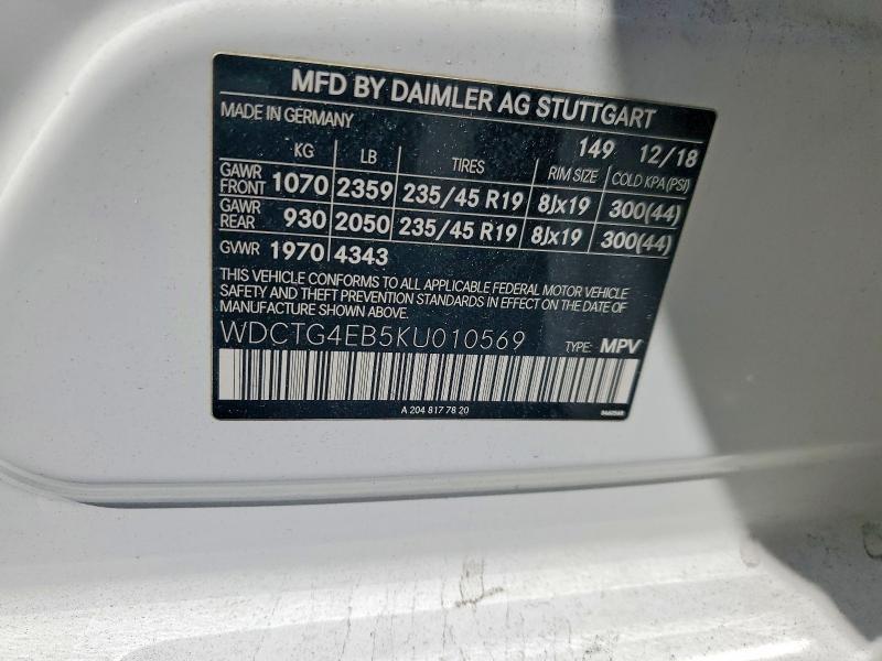Aukcja sprzedaży 2019 Mercedes-benz Gla, vin: WDCTG4EB5KU010569, numer aukcji: 51161646