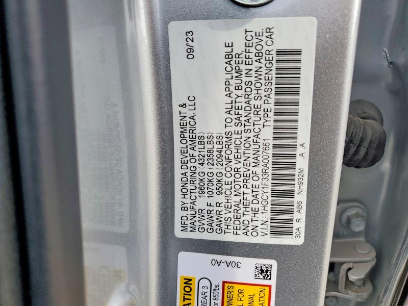 Aukcja sprzedaży 2024 Honda Accord, vin: 1HGCY1F33RA007661, numer aukcji: 51610656