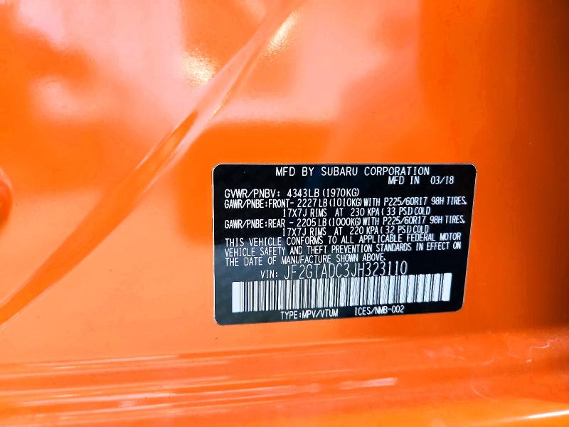 2018 Subaru Crosstrek მანქანა იყიდება აუქციონზე, vin: JF2GTADC3JH323110, აუქციონის ნომერი: 49817656