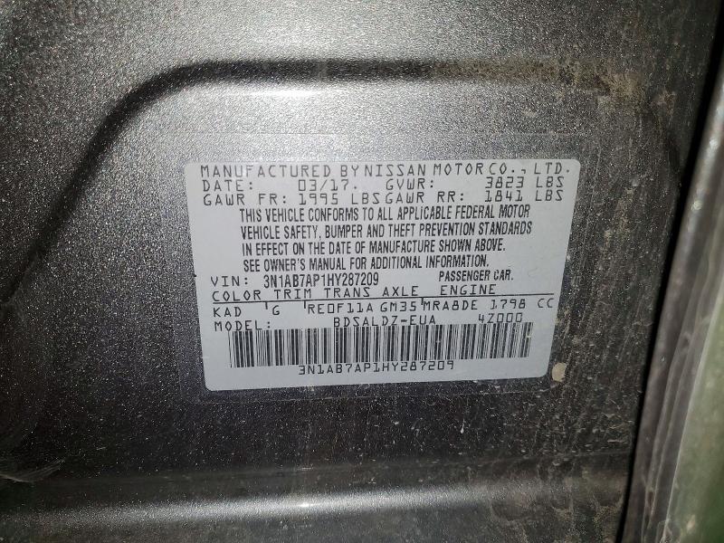 Auction sale of the 2017 Nissan Sentra, vin: 3N1AB7AP1HY287209, lot number: 51894656