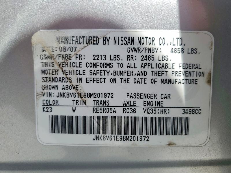 Продаж на аукціоні авто 2008 Infiniti G35, vin: JNKBV61E98M201972, номер лоту: 49488806