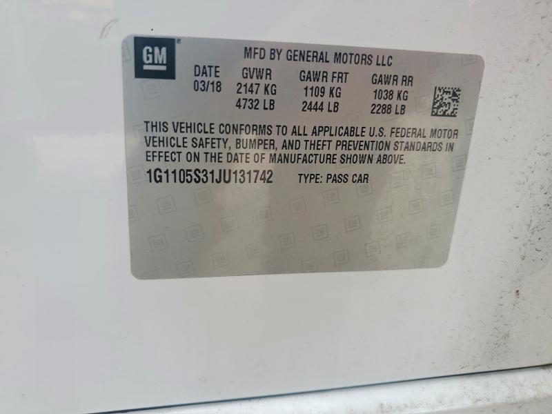 2018 Chevrolet Impala მანქანა იყიდება აუქციონზე, vin: 1G1105S31JU131742, აუქციონის ნომერი: 50822476