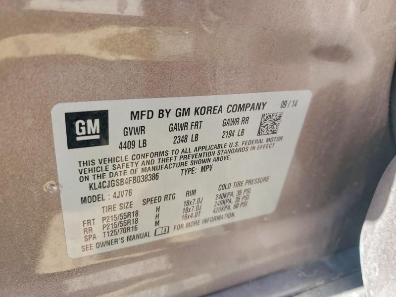 51320846 :رقم المزاد ، KL4CJGSB4FB038386 vin ، 2015 Buick Encore مزاد بيع