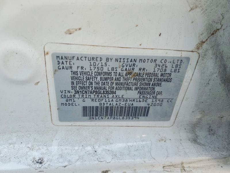 Продажа на аукционе авто 2016 Nissan Versa, vin: 3N1CN7AP8GL835394, номер лота: 51209656