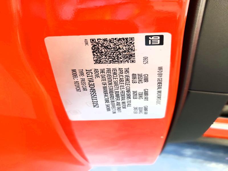Продаж на аукціоні авто 2025 Chevrolet Corvette, vin: 1G1YA3D49S5113152, номер лоту: 49441006