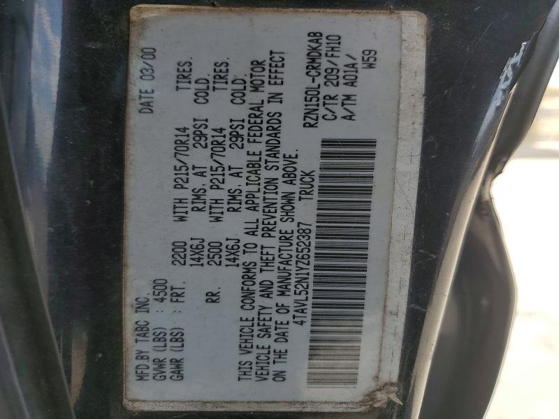 2000 Toyota Tacoma მანქანა იყიდება აუქციონზე, vin: 4TAVL52N1YZ652387, აუქციონის ნომერი: 48459756