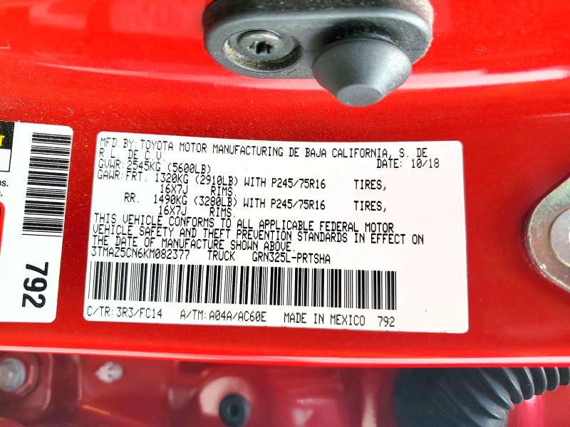 48780746 :رقم المزاد ، 3TMAZ5CN6KM082377 vin ، 2019 Toyota Tacoma مزاد بيع